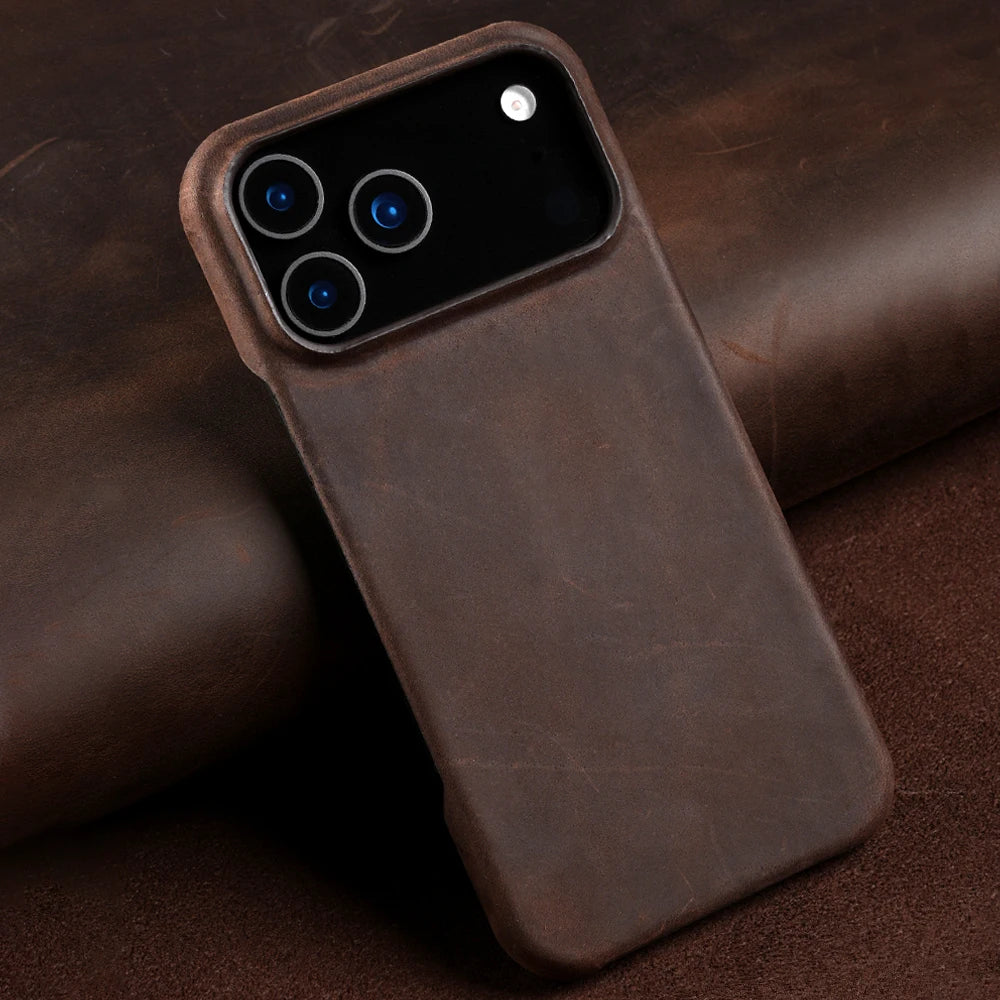 for Magsafe Case for iPhone 15 16 17 Pro Max Air Retro Luxury Full Grain Cowhide Genuine Oiled PULL-UP Leather Magnetic Cover