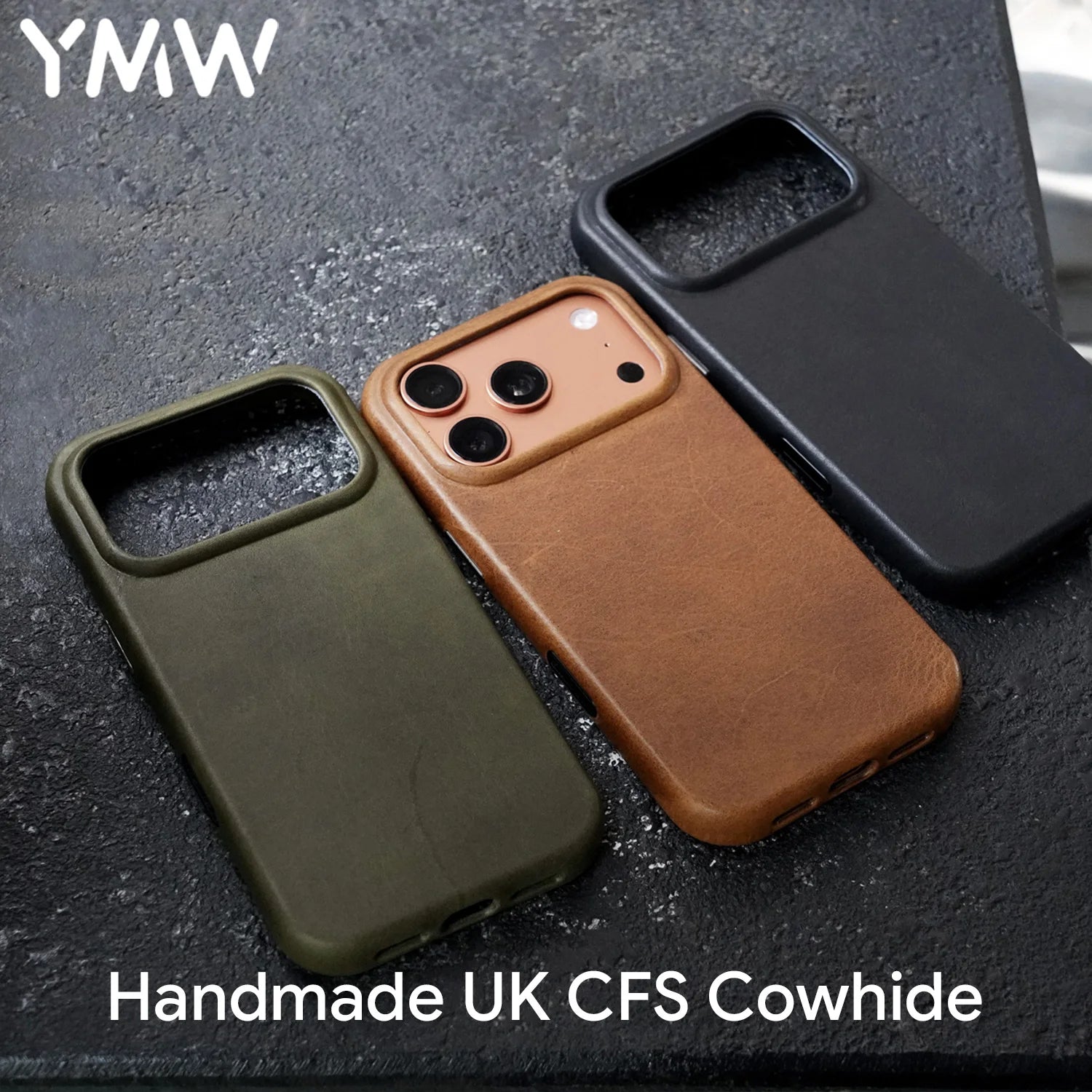 YMW Charles F Stead Waxed Genuine Leather Case for iPhone 17 16 Pro Max 15 Luxury Genuine Leather Handmade Phone Cover