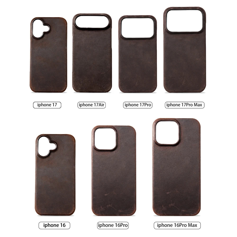 for Magsafe Case for iPhone 15 16 17 Pro Max Air Retro Luxury Full Grain Cowhide Genuine Oiled PULL-UP Leather Magnetic Cover
